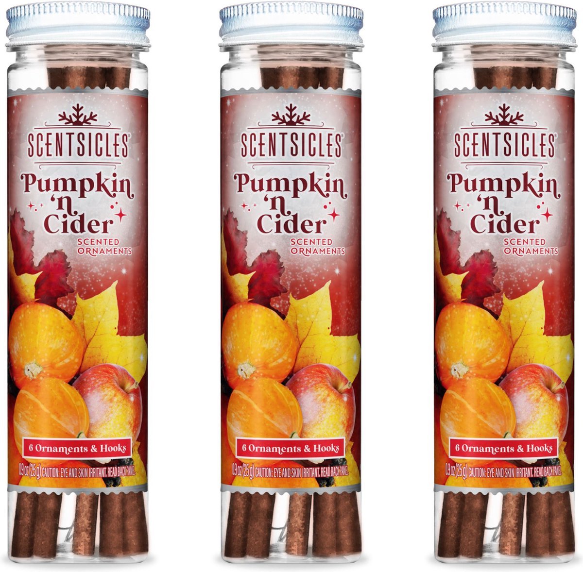 Scentsicles Pumpkin & Cider geurende kerstboomversiering met haken - 3 flessen (in totaal 18 geurstokjes)