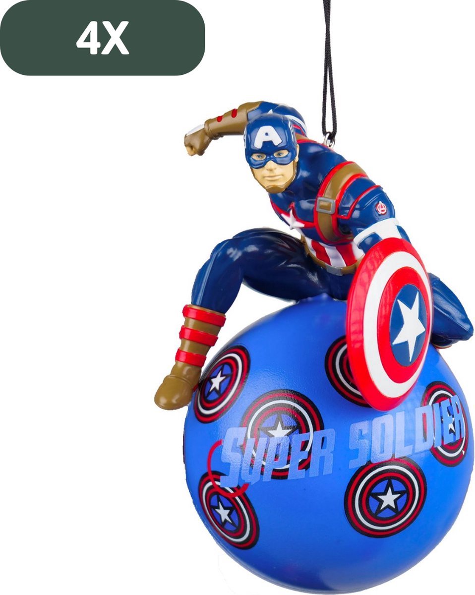 Kurt S. Adler ornamenten set kerstballen Marvel Captain America - Hoogte 12 cm - Set van 4 kerstboom hangers
