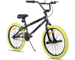 Joystar Brockway BMX-fiets - 24 inch - Handrem - Remmen - Achter V-brake - Pegs - Geel - Geschikt voor buitenactiviteiten in de lente