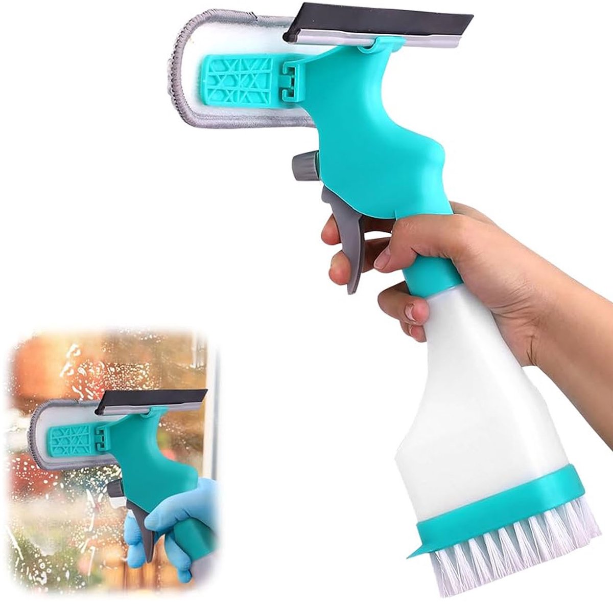 4-in-1 Raamtrekker - Watertank, spuitfles met microvezelhoes - Raamwisser - Ramenwasser -