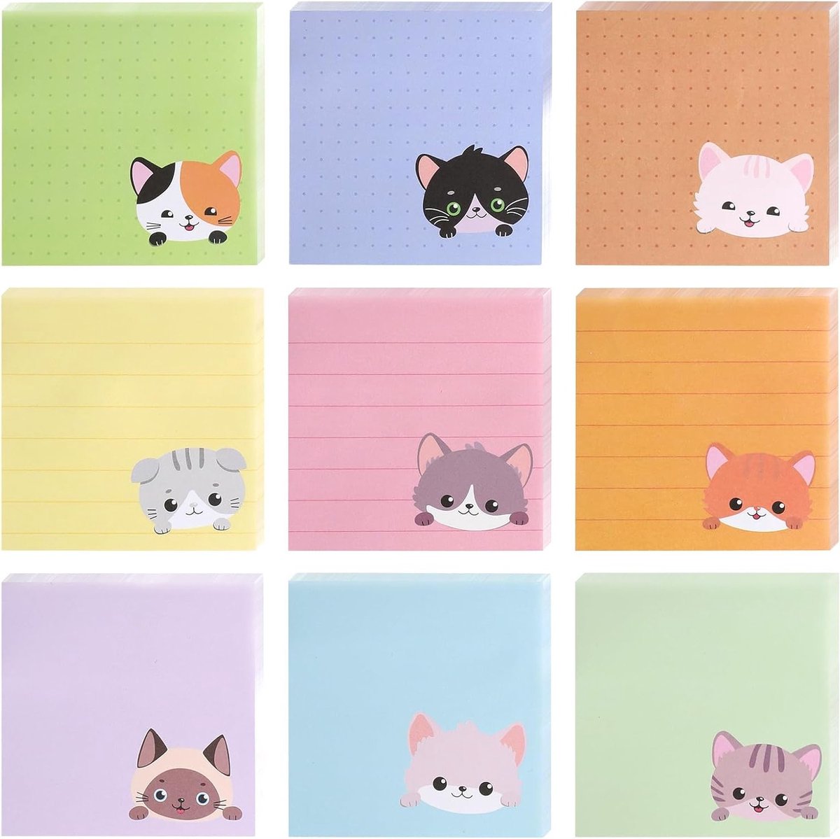 Kleurrijke Zelfklevende Notitieblaadjes 7.5 x 7.5 cm, 450 Vellen, Perfect voor Kantoor, Thuis en School, Ideaal voor Kattenliefhebbers