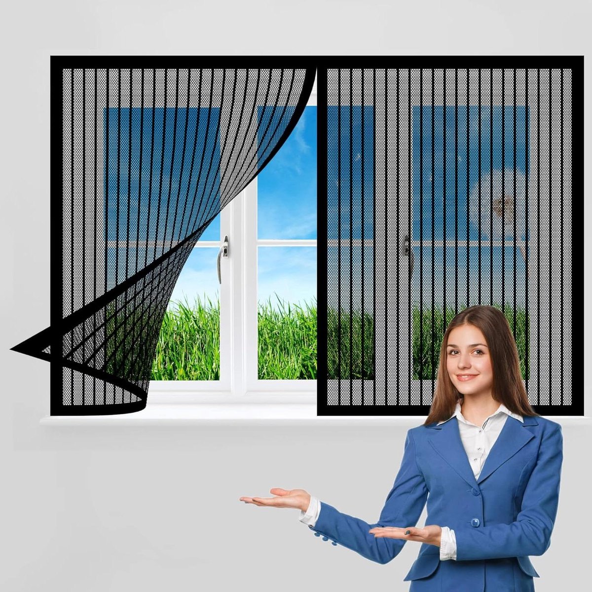 Horren voor raam - Insectengordijn - Insecten buiten - Automatisch sluitend - 115 x 60 cm - Zwart