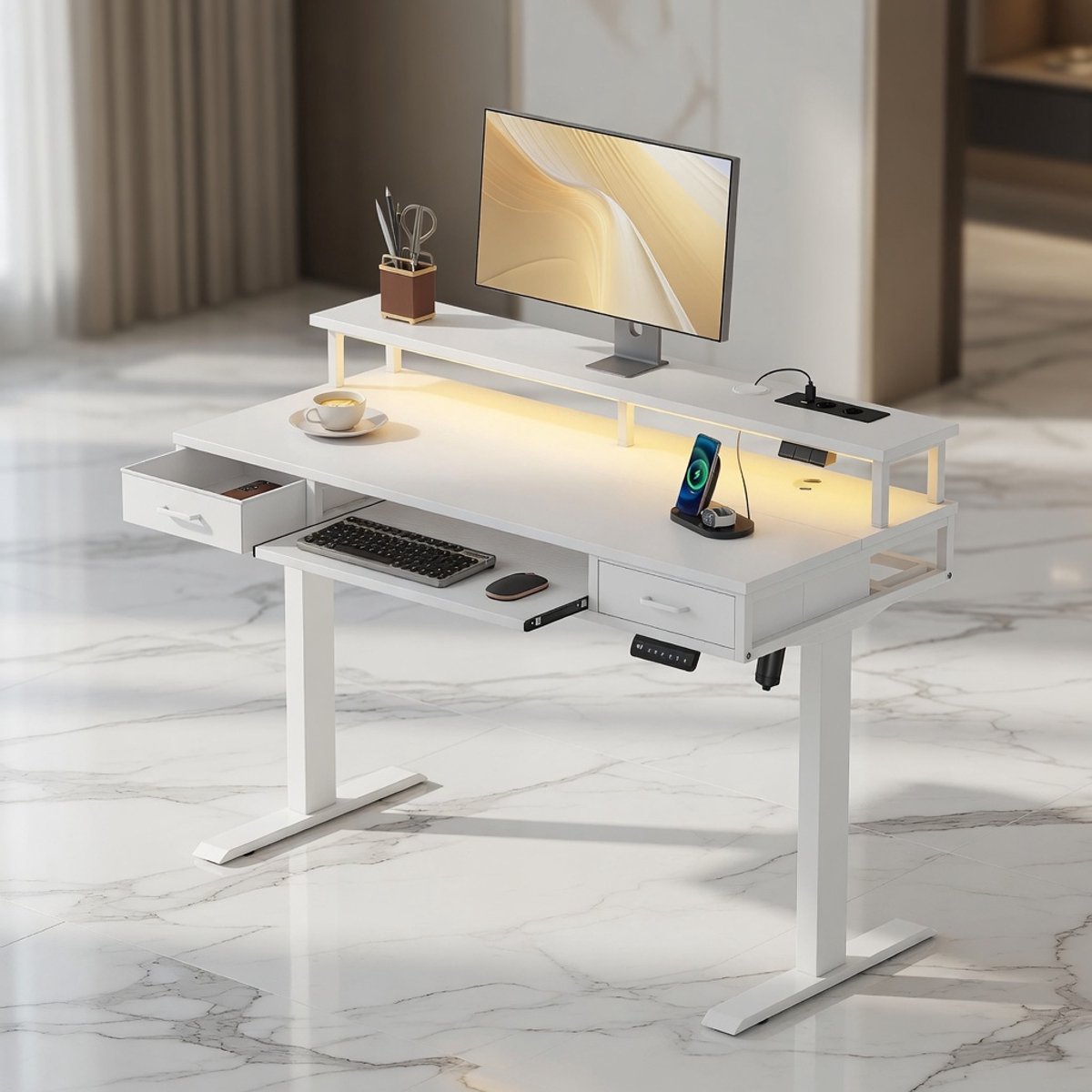 Elektrisch Zit-Sta Bureau 160x80 cm – In Hoogte Verstelbaar Bureau met USB-A & USB-C – Ergonomisch Sta Bureau – Stevig Stalen Frame – Eiken Tafelblad – Thuiswerk & KantoorMobili Bella