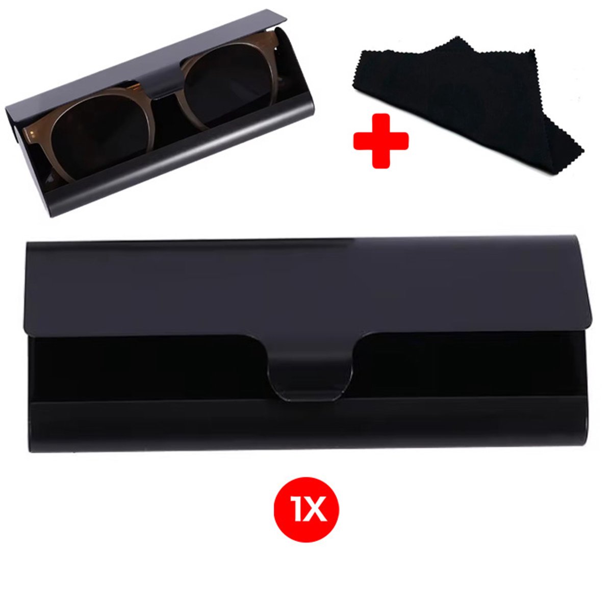 Actie4you® - Aluminium Brillenkoker met Doekje - Harde Slijtvaste Brillendoos - Premium Kwaliteit -Brillenkoker - hard case - Harde Brillenhoes – Metaal – Zwart