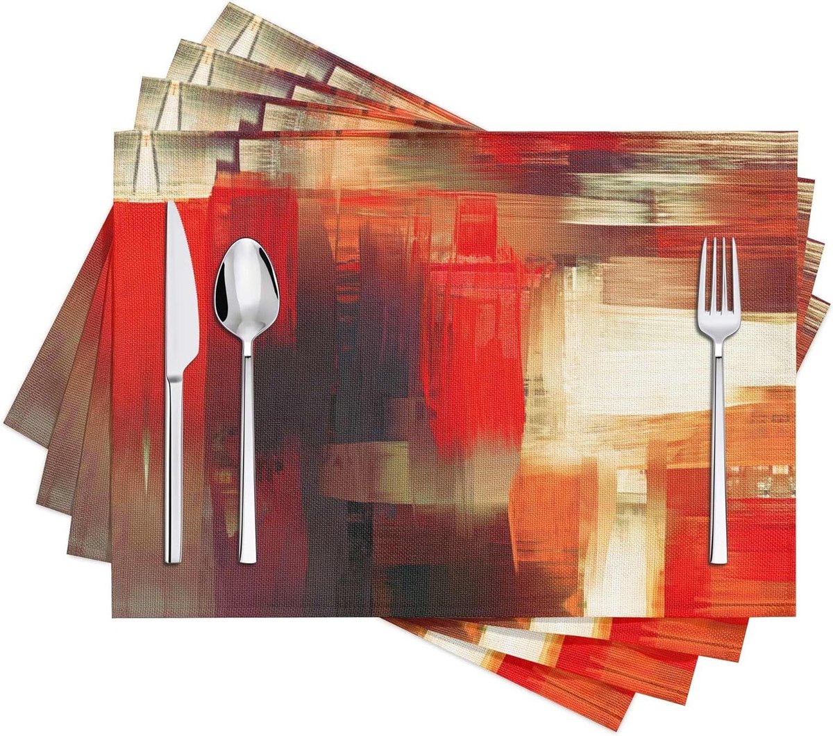 Placemats Set - Tafelmatten - Eettafel Decoratie - Moderne Kunst - 45 x 30 cm - Rood
