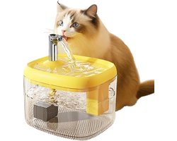 Drinkfontein voor huisdieren - Drinkbak voor katten - 1,5 liter - Ultrastille drinkbak voor huisdieren - Stille waterpomp en kraan - Circulerende drinkbak, geschikt voor katten en honden (geel)