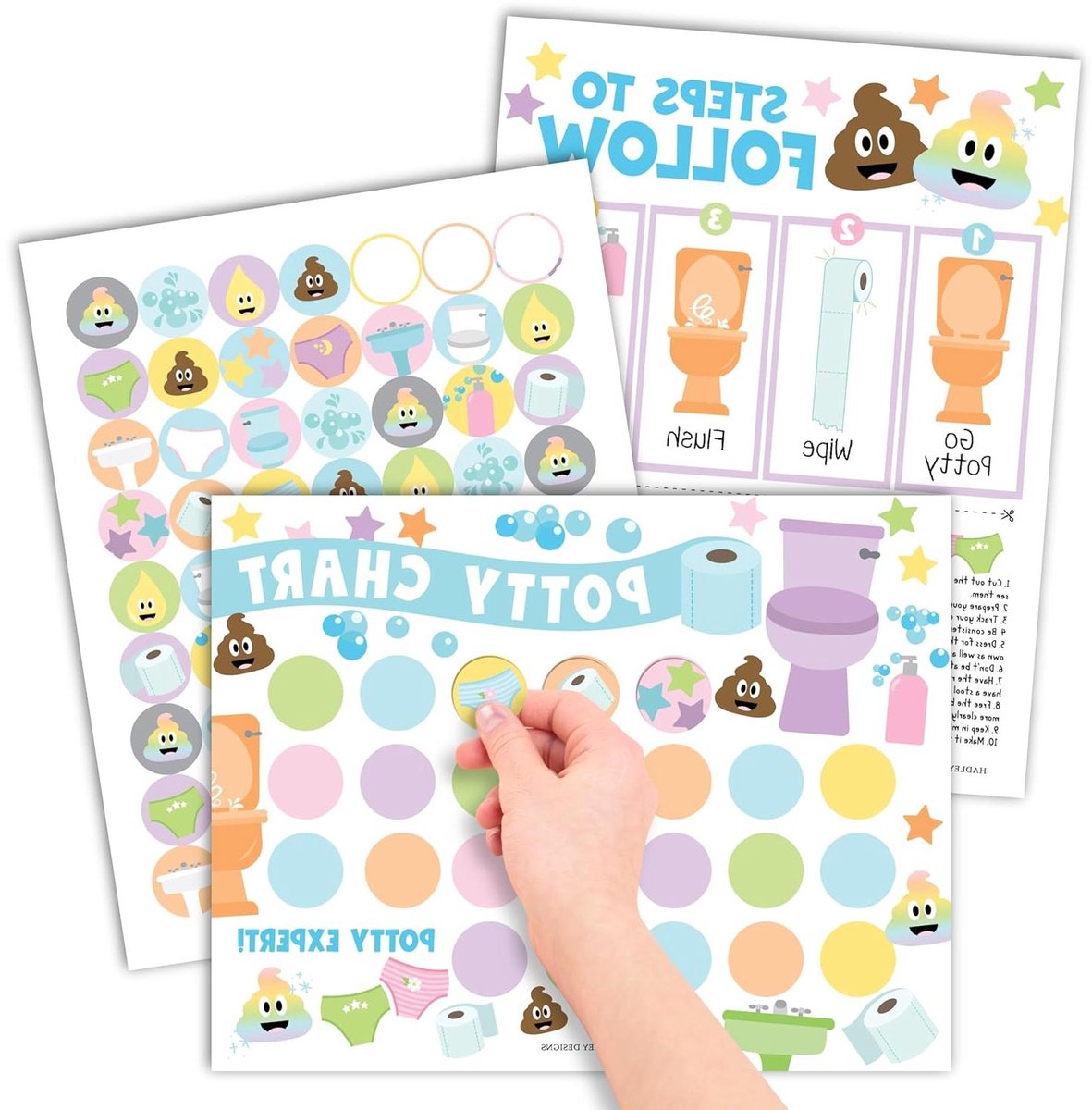 Potje Training Kaarten - Kinderen Zindelijkheid - Zindelijkheid Stimuleren - Met Beloonstickers - 10 Stuks - Multicolor