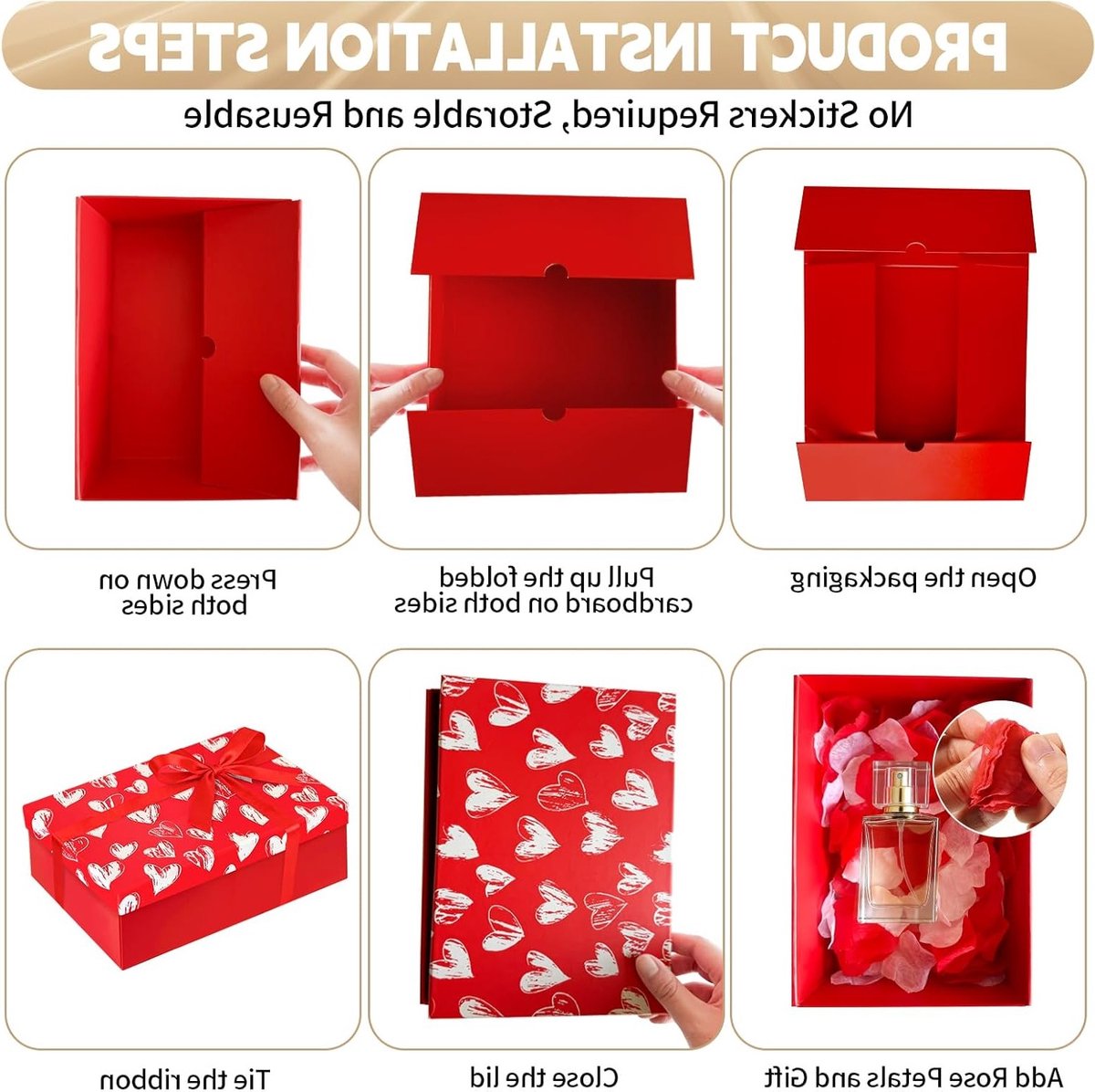 Elegante geschenkdoos voor huwelijksverjaardag met deksel, sleutelhanger, wenskaart en rozenblaadjes voor een onvergetelijke trouwdag en Valentijnsdag