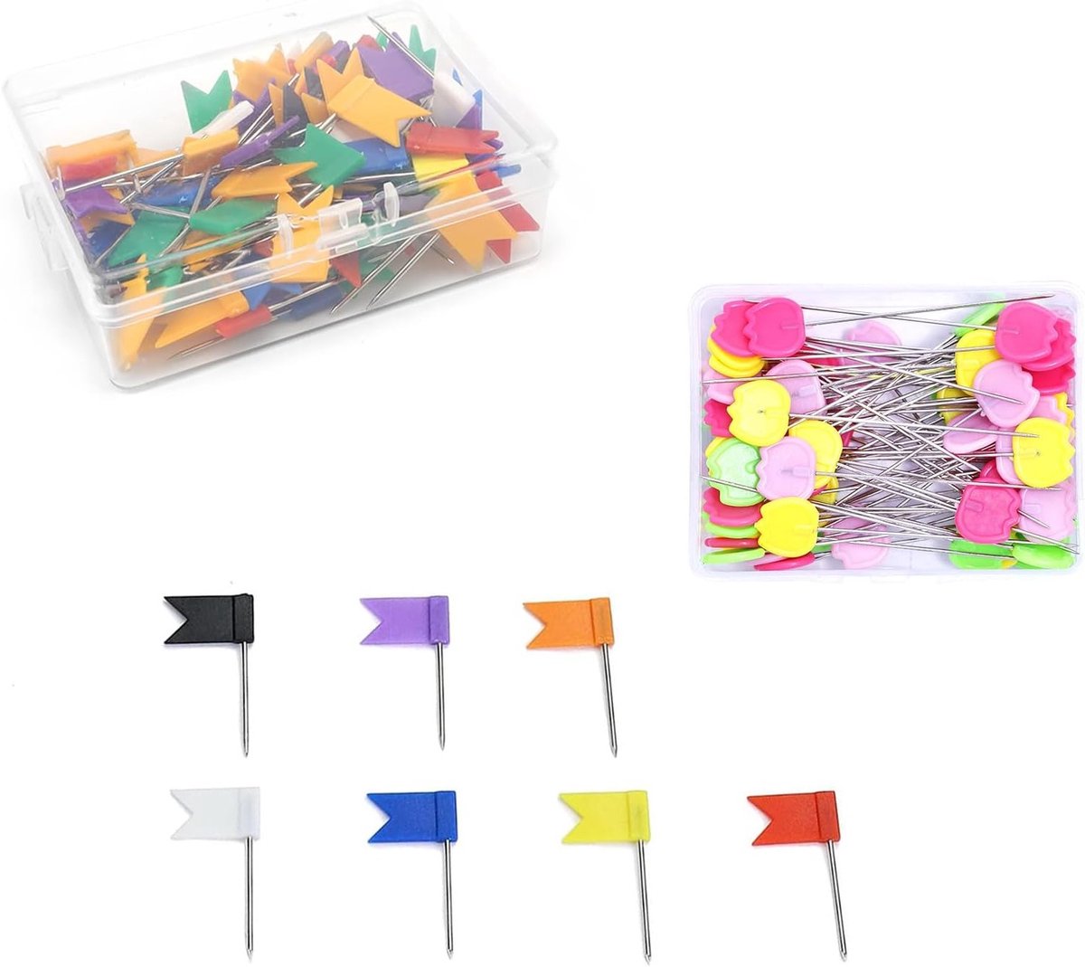 200 Stuks Prikbord Spelden met Tulpenkop en Vlaggen voor Kleding, Poppen en DIY Projecten