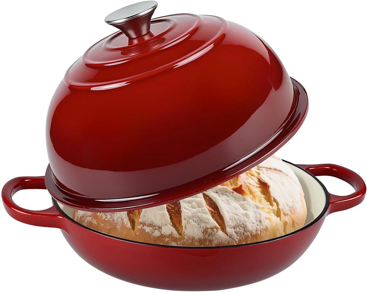 Gietijzeren Braadpan - Broodoven Dutch Oven - Brood Bakken - Gelijkmatige Warmteverdeling - 6 Liter - Rood