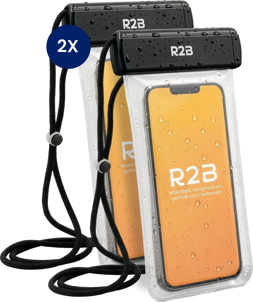 R2B Waterdicht Telefoonhoesje met Koord - 2 Stuks - Onderwater Hoesjes Telefoon - Drybag - Geschikt voor alle Smartphones - Waterdichte Hoesjes - Waterdicht Hoesje