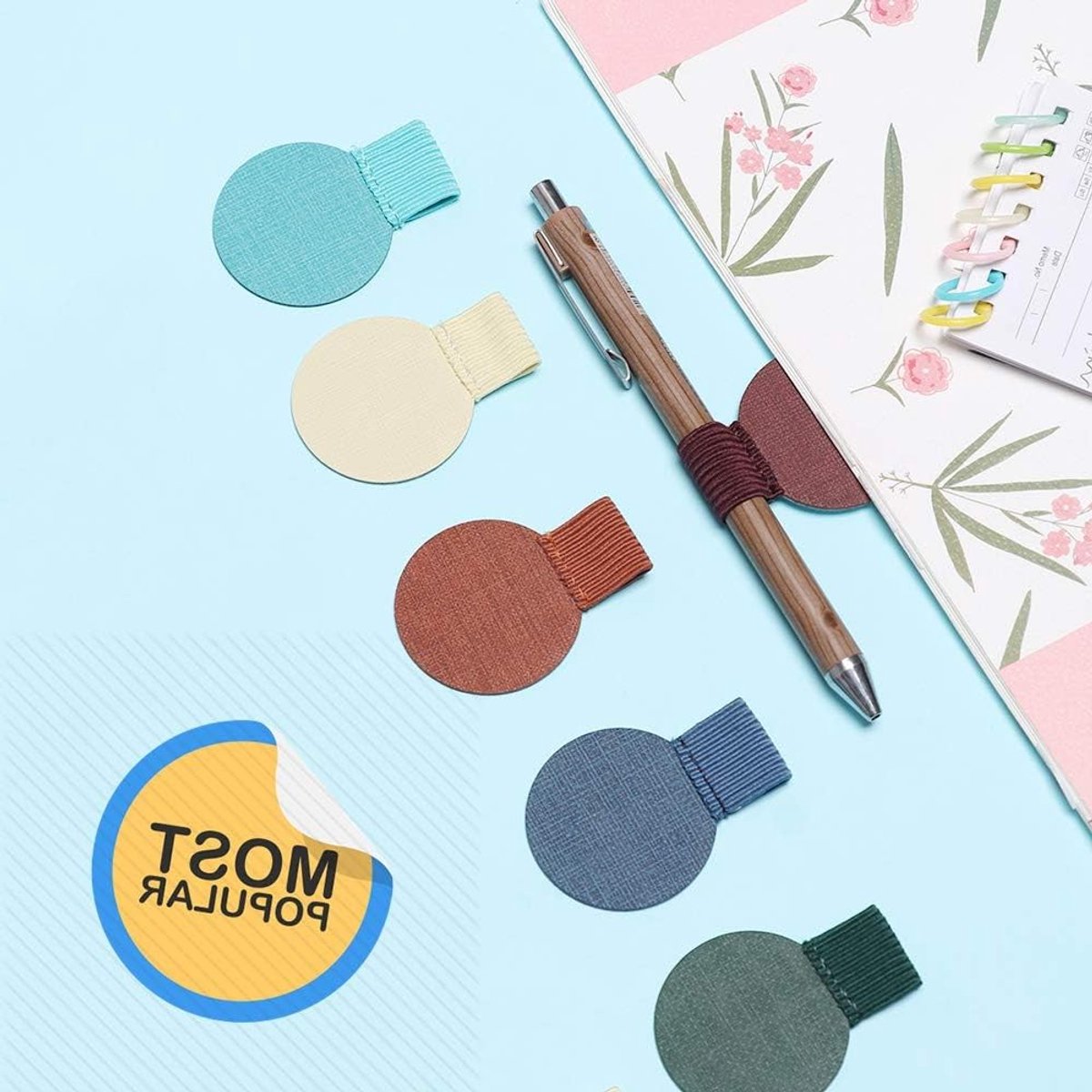 Kleefbare Penhouder met Elastische Band - Faux Leer Potlood en Stylus Houder voor Tijdschriften, Notities en Planners