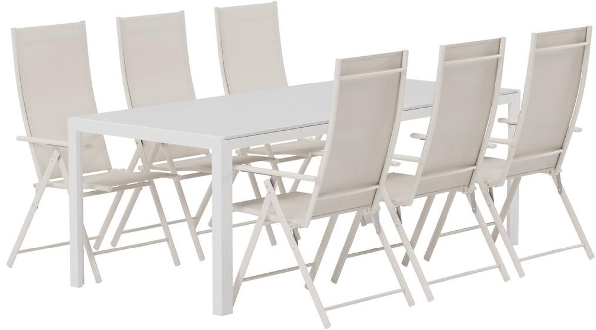 Svea - Reginald rechthoekige tuintafel - wit + 6x Crystal tuinstoelen - beige