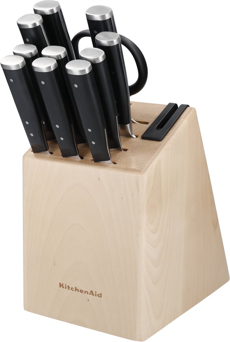 Messenset, 11-delig - Hoogwaardig Japans Koolstofstaal - Berkenhouten Blok - KitchenAid