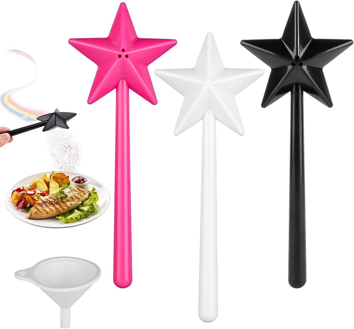 Set van 3 Specerij Dispensers met Gaten - Zout en Peper Shakers voor Keuken en Restaurant - Ideaal voor Kruidenspreaders en Tafeldecoratie met Trechter