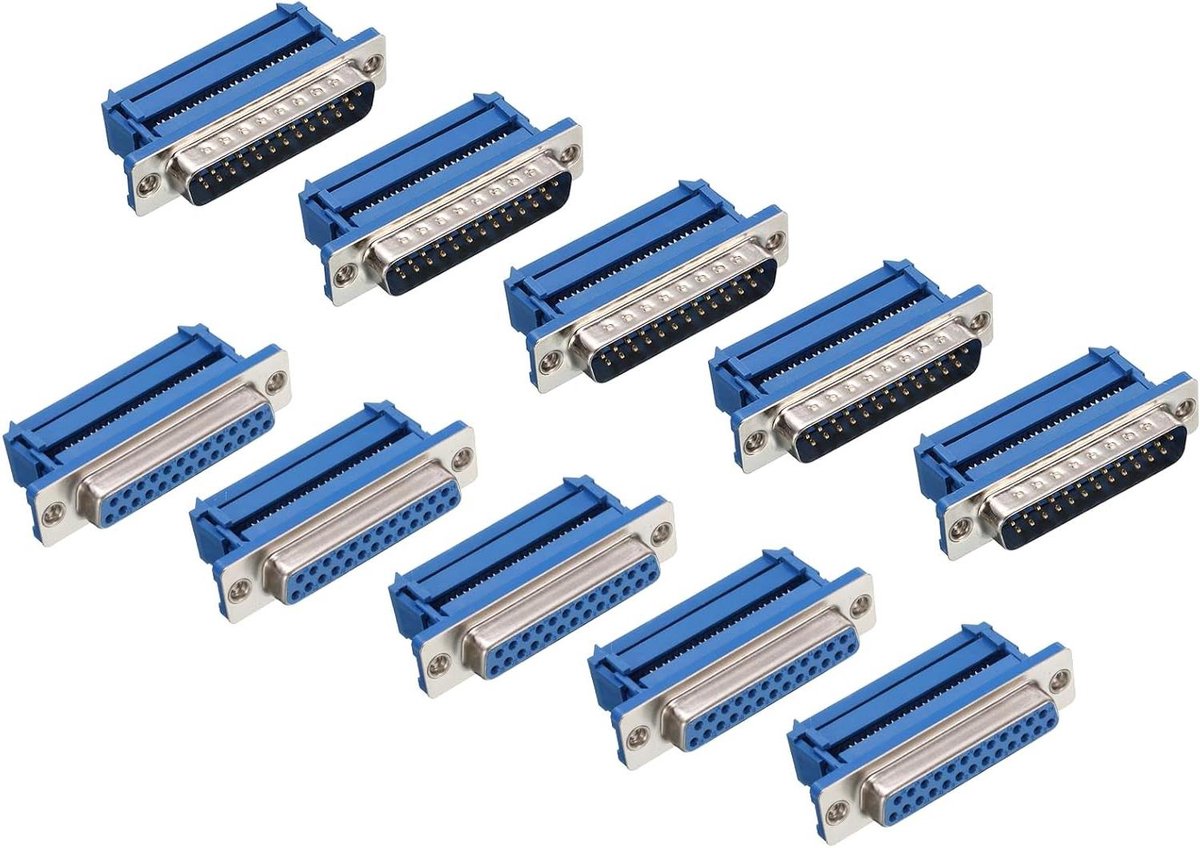 DB25 Connectoren - IDC Adapters - Platte Kabel - Eenvoudige Montage - 5 Paar - Blauw Zilver