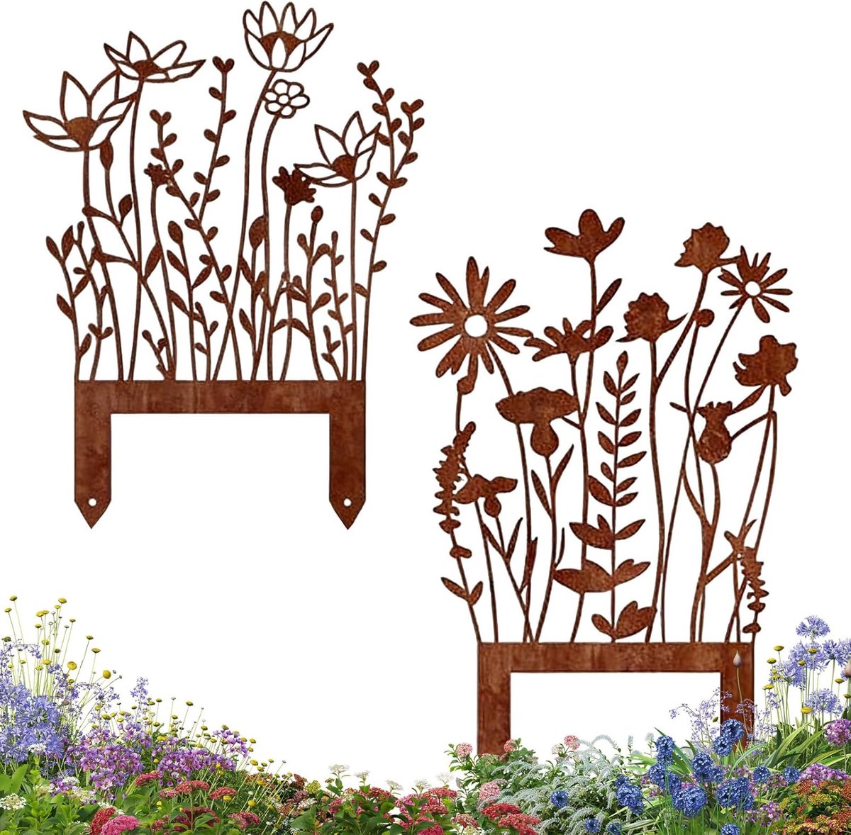Tuindecoratie, 2 Stuks Tuinsteker, Decoratieve Ijzeren Steker, Roestige Metalen Tuinsteker, Decoratieve Metalen Bloemen, Tuindecoratie, voor Terras, Balkon, Buiten