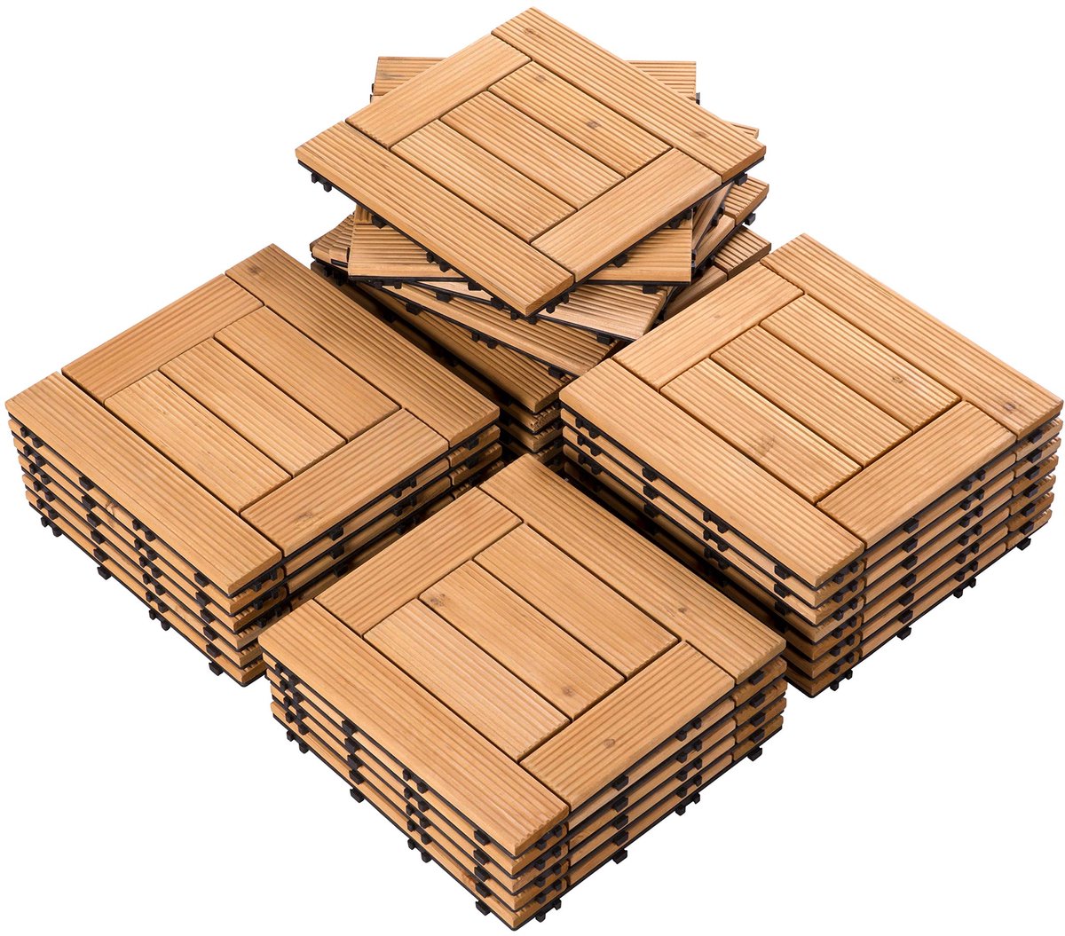Yaheetech 27 stuks 30 x 30 cm terrastegels set houten tegels als tuindecoratie tegels kliktegels balkontegels van dennenhout lichtbruin