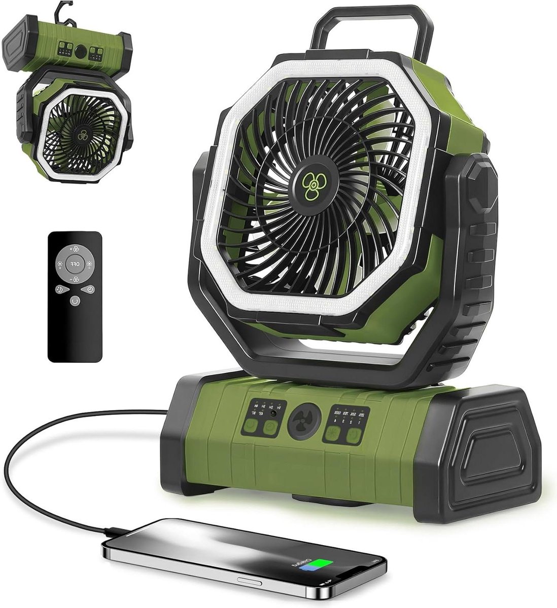 Camping Ventilator - Draagbare Ventilator - Buiten Kamperen - 20000mAh Batterijcapaciteit - 138 Uur Looptijd - Groen