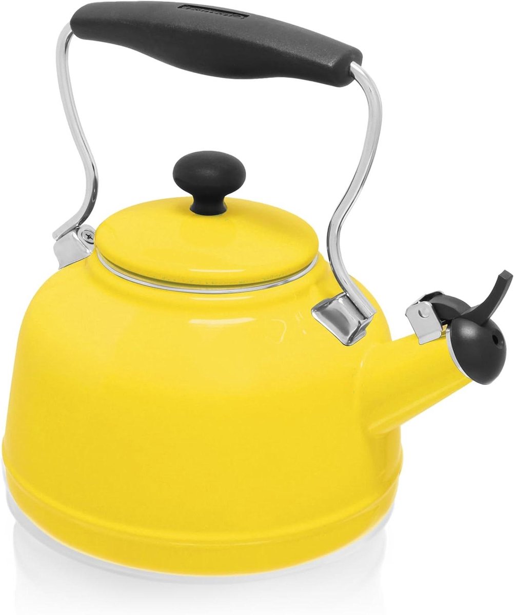 Waterketel - Theepot fluitend - Water Koken - Glazuur op staal - 1.7 Liter - Kanarie Geel