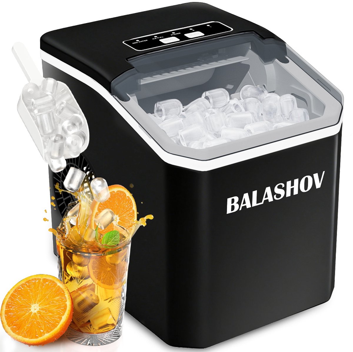 EAFC - IJsblokjesmachine - Zelfreinigingsfunctie & Geruisloos - Incl. IJsschep - IJsblokjesmaker – 12kg/24 uur – 9 Blokjes / 6 Min - 1.2L Draagbaar - Zwart