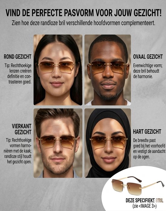 [MARSZONEBRILLEN]-[Randloze Zonnebrillen] -[Zonnebril Heren]-[Zonnebril Dames]-[Rechthoek Ultra-Kleine Frame Zonnebril]-[Bruin] van MARSZONEBRILLEN — afbeelding 5