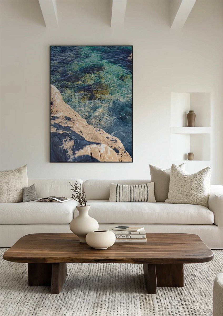 Yourwallarts.com - Wandpaneel - Canvas - Rotsachtige Kust Met Helder Turquoise Zeewater Close Up Schi