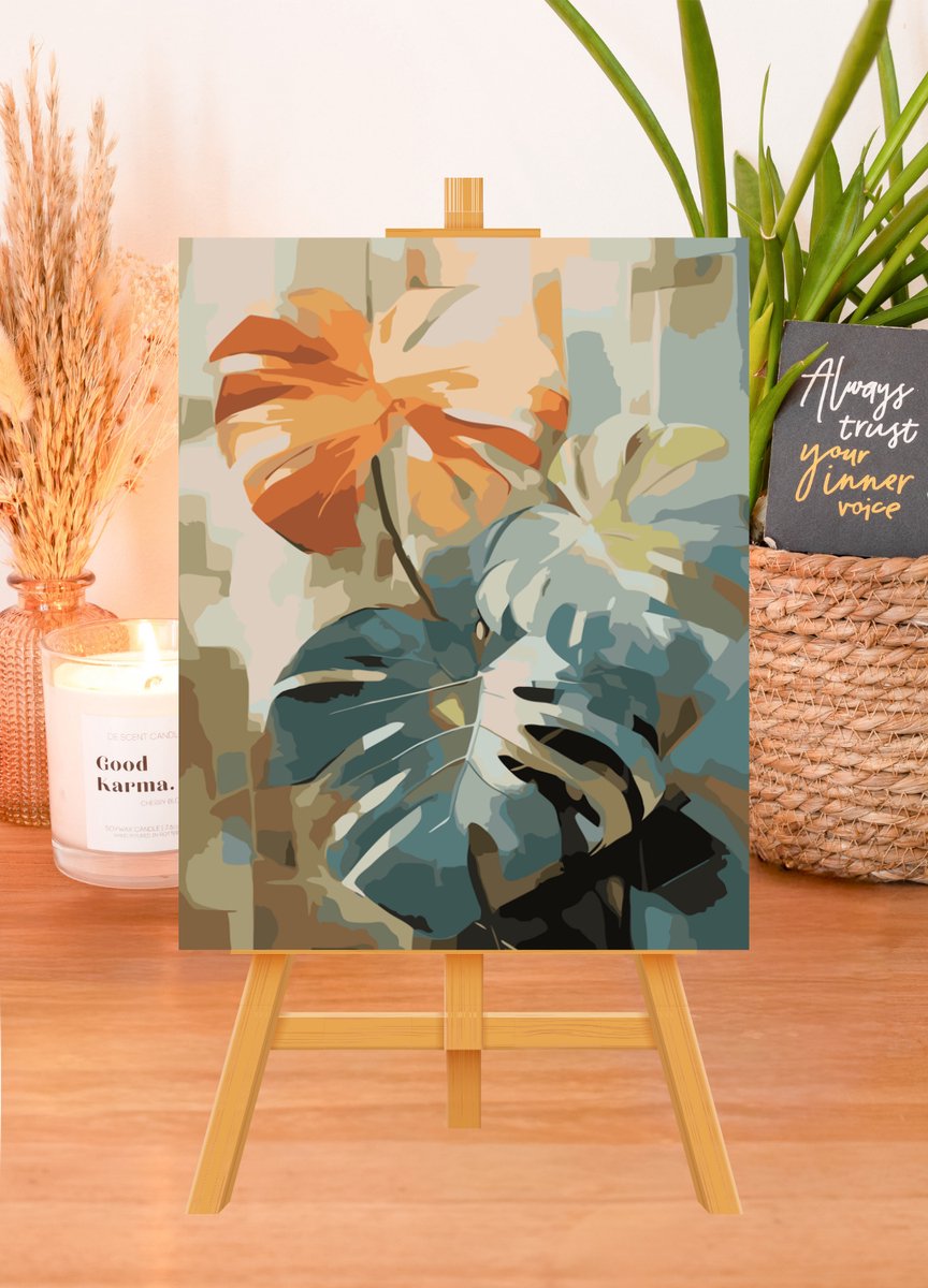 MET FRAME - Paint by numbers Volwassenen – schilderen op nummer – Creatieve hobby – Ontspanning thuis – Cadeau idee – Compleet pakket – DIY decoratie – Botanisch – Bladeren – Botanical Balance — afbeelding 2