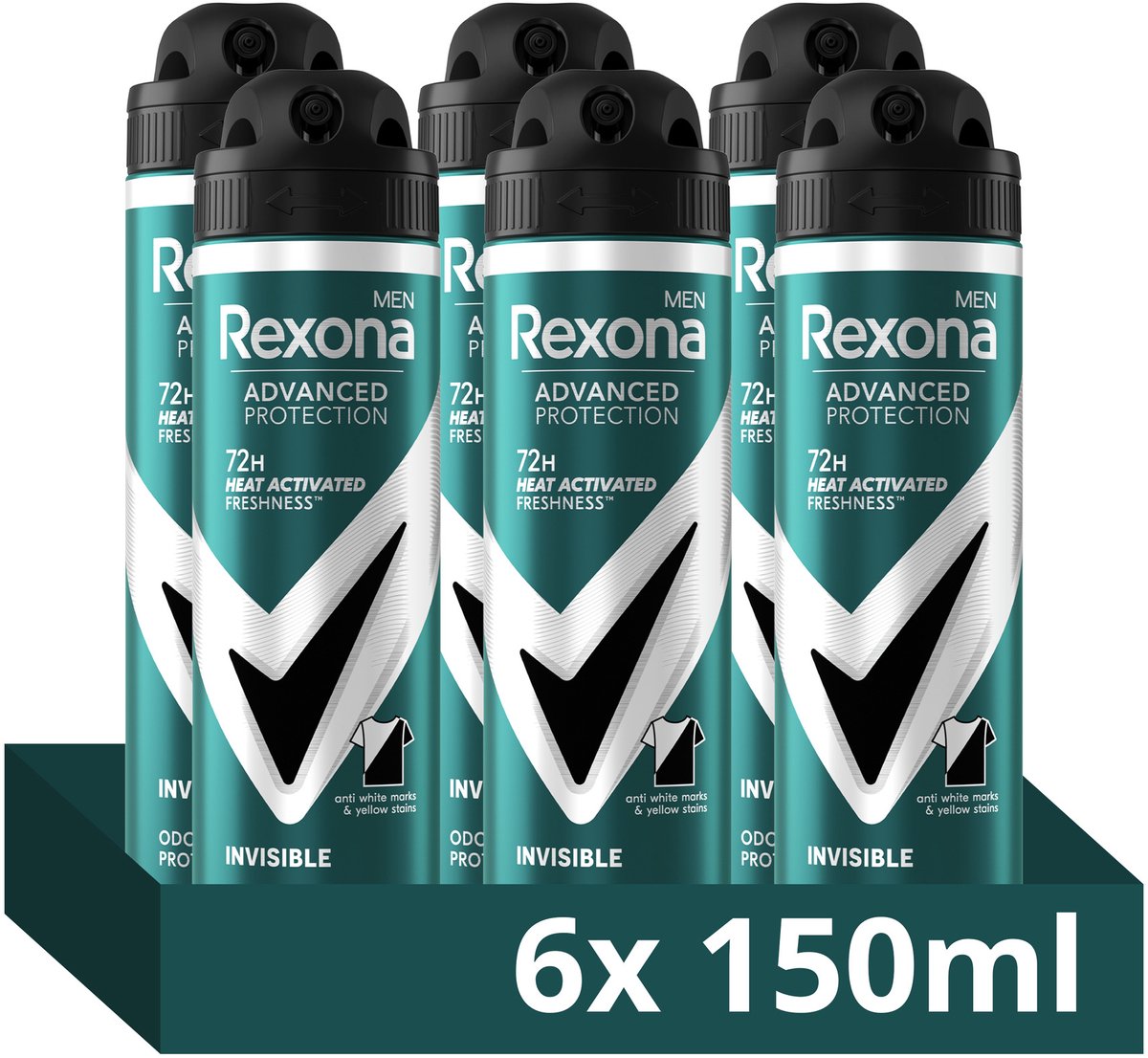 Bol.com Rexona Men Advanced Protection Anti-Transpirant Spray - Invisible - met Heat Activated Freshness Technologie - 6 x 150 ml aanbieding