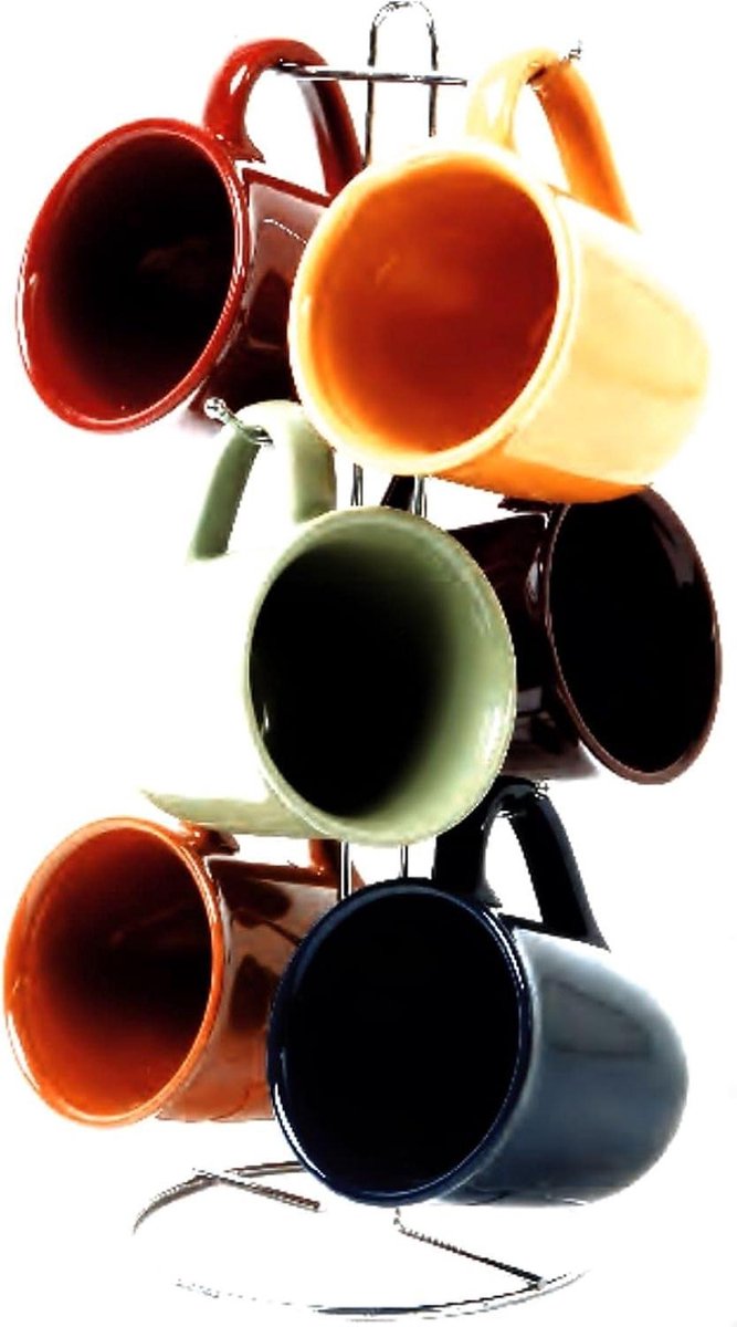 Mok Set - Kopjes met Houder - Drinken Genieten - Met Draadhouder - 7 Stuks - Multicolor