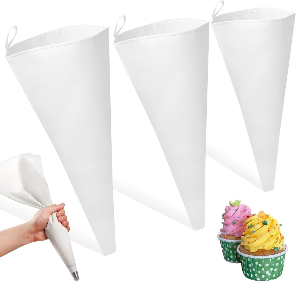 Professionele Herbruikbare Spuitzak Set van 3, 40/35/30 cm, Ideaal voor Taarten, Gebak en Decoratie, Vaatwasserbestendig en Van Katoen