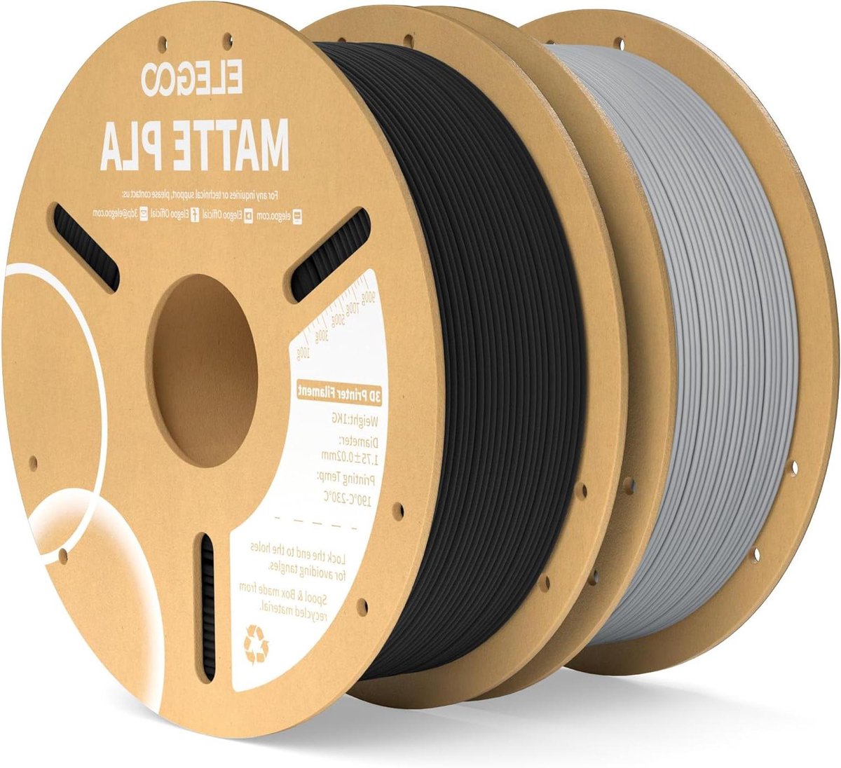 3D Printer Filament - PLA Materiaal - Objecten Printen - Mooie Matte Afwerking - 2 kg - Zwart Grijs