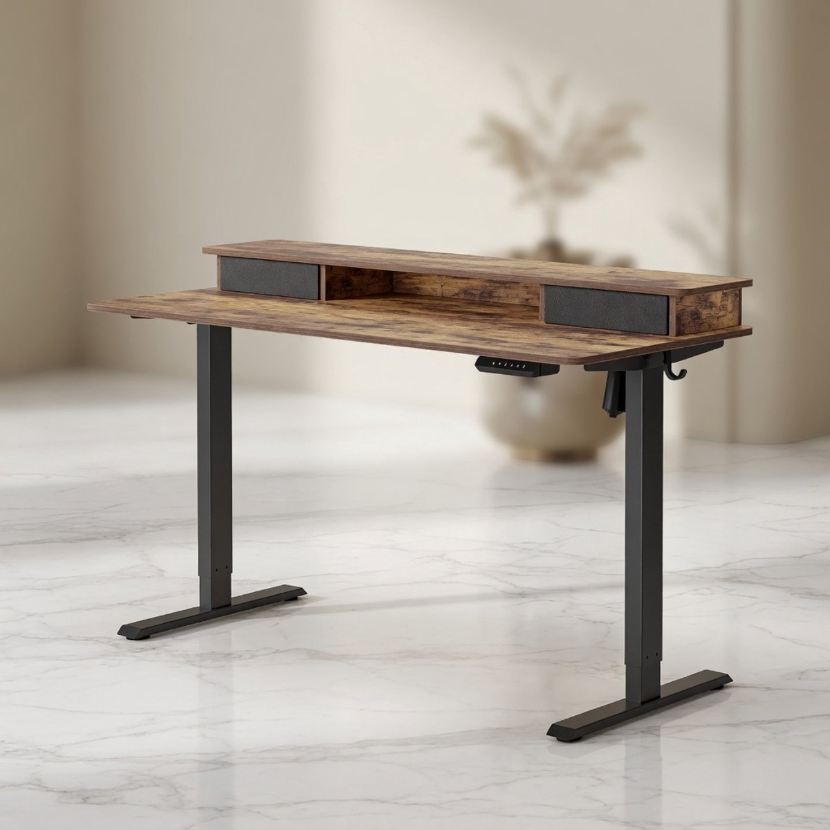 ErgoLux Pro Elektrisch Zit-Sta Bureau met Dubbele Lades en Naadloos Tafelblad 140x60 cm - Mobili Bella