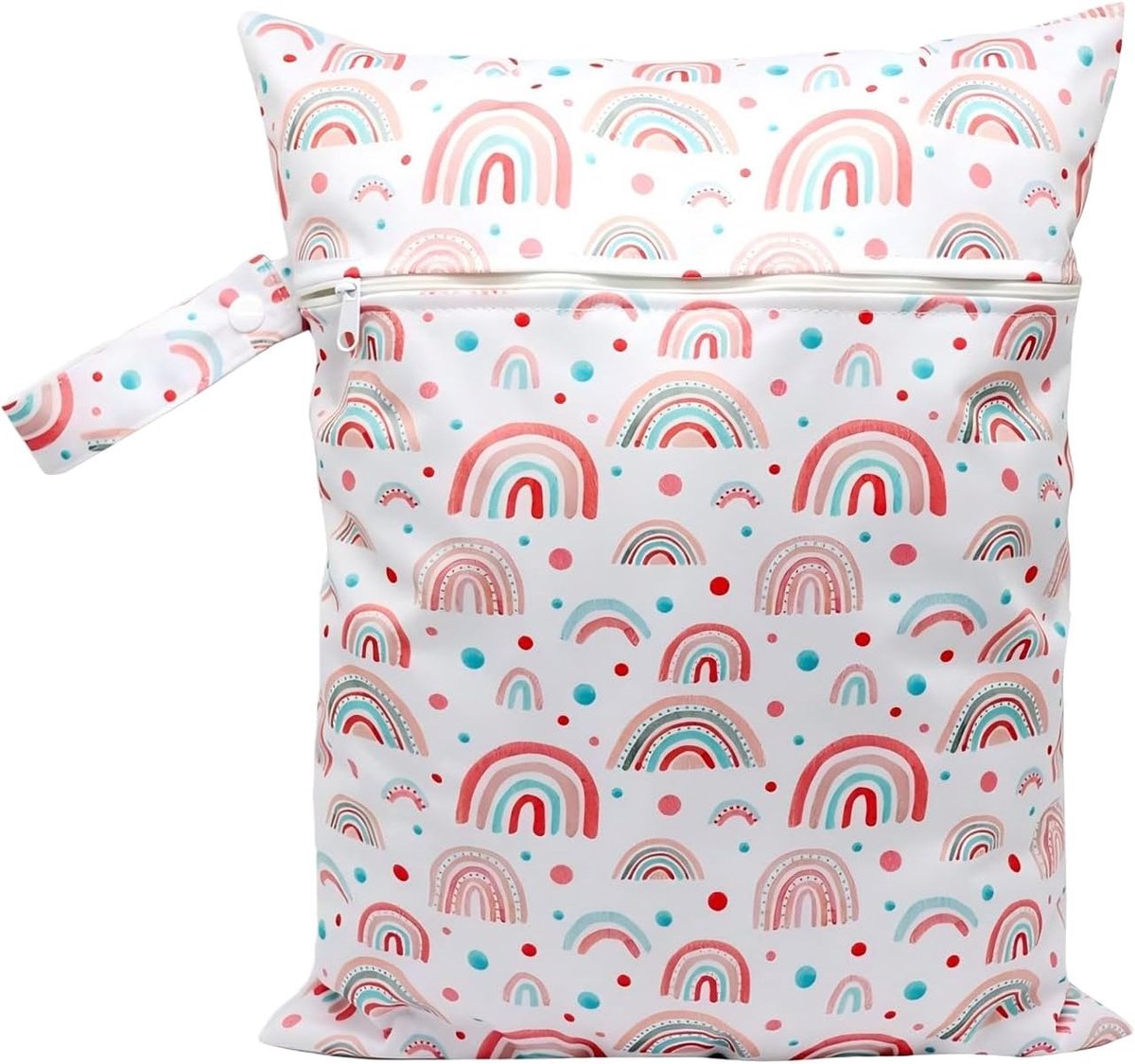 Ultiluxe® Wetbag met Regenboogjes - Opbergtas - Waterdichte Tas - Baby Accessoire - Herbruikbare Opbergtas - Reistas - Waterbestendig - Wit/roze
