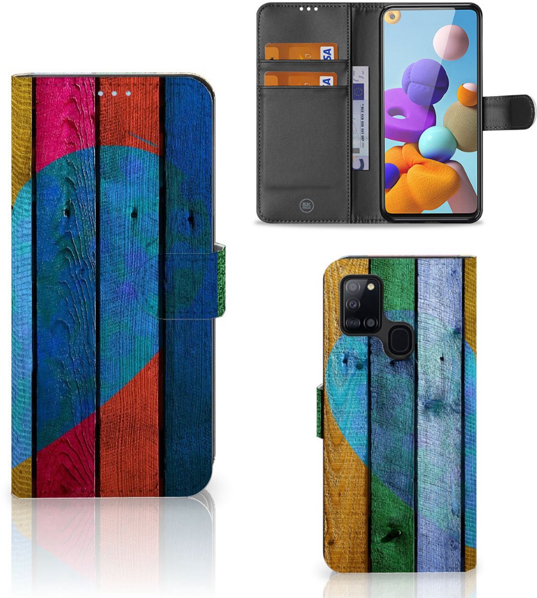 Samsung Galaxy A21s Book Style Case Wood Heart - Cadeau voor je Vriend
