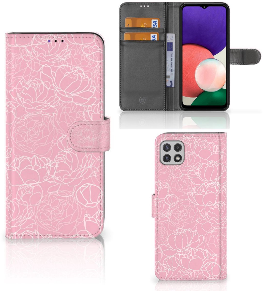 Samsung Galaxy A22 5G Hoesje White Flowers