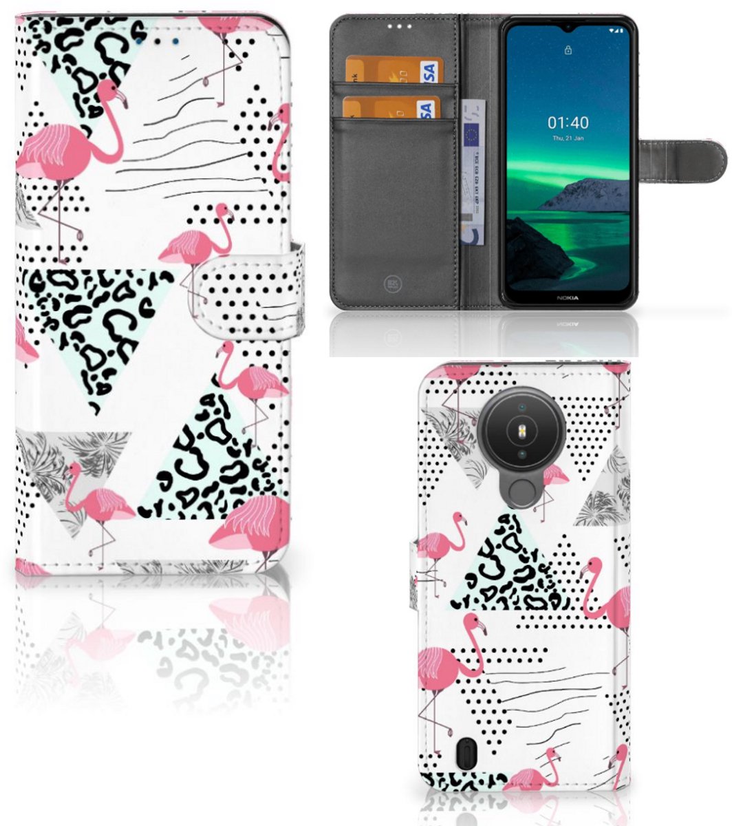 Nokia 1.4 Telefoonhoesje met Pasjes Flamingo Triangle