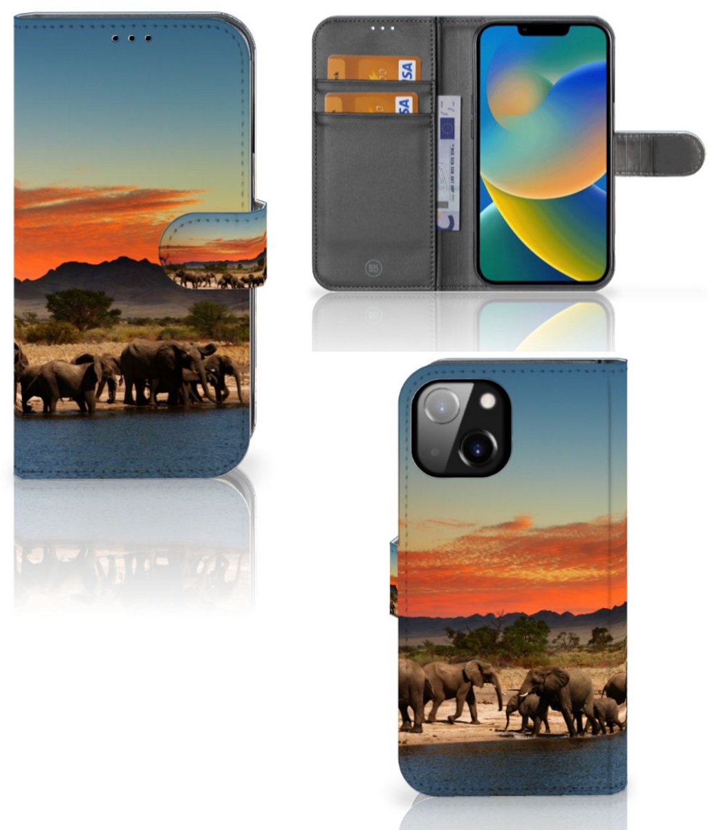 Apple iPhone 14 Telefoonhoesje met Pasjes Olifanten