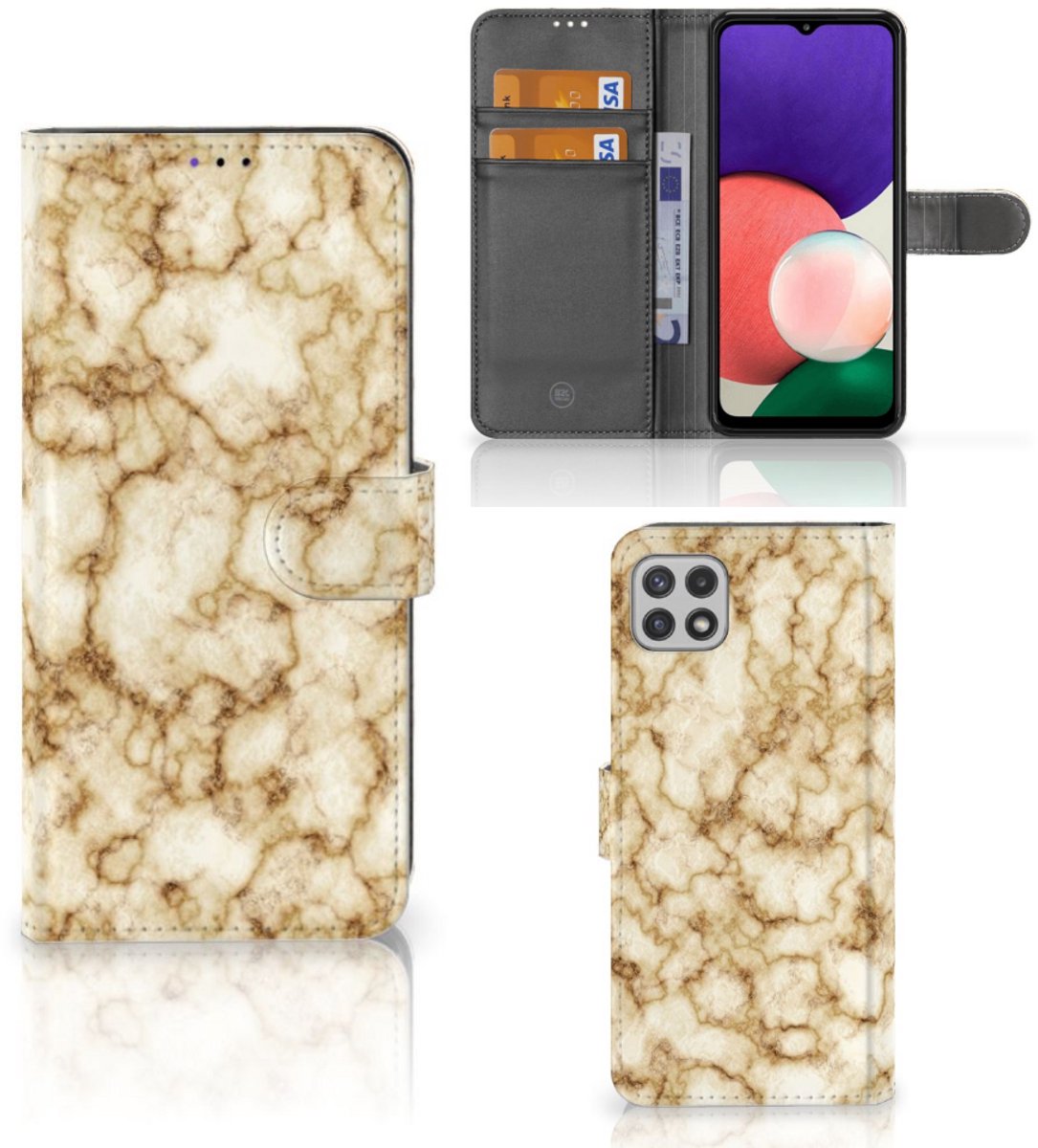 Samsung Galaxy A22 5G Bookcase Marmer Goud