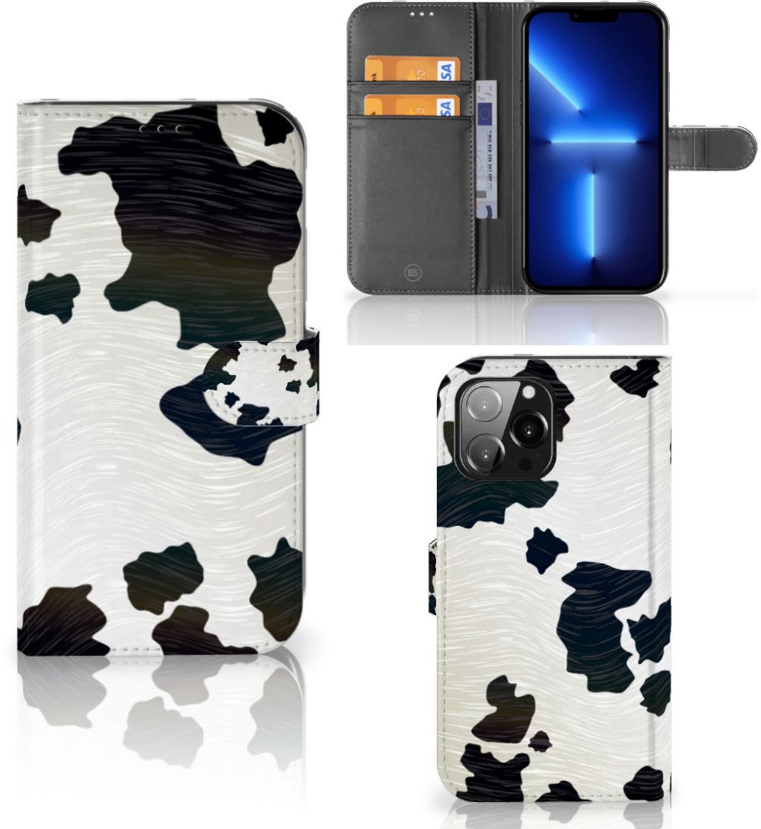 Book Case voor iPhone 13 Pro Max Telefoonhoesje met Pasjes Koeienvlekken