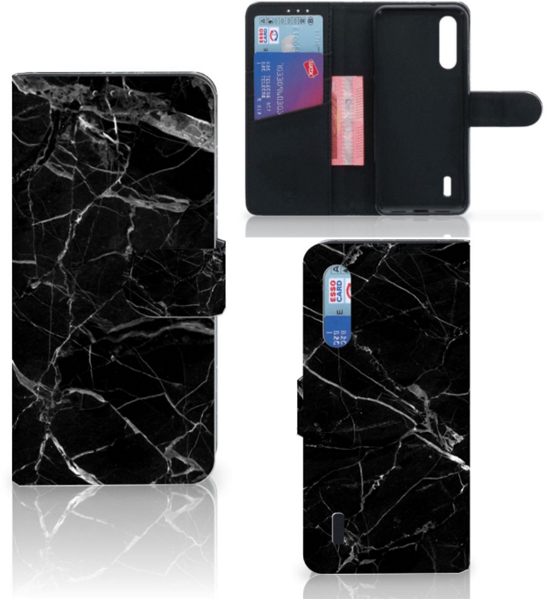 Xiaomi Mi 9 Lite Bookcase Marmer Zwart - Origineel Cadeau Vader