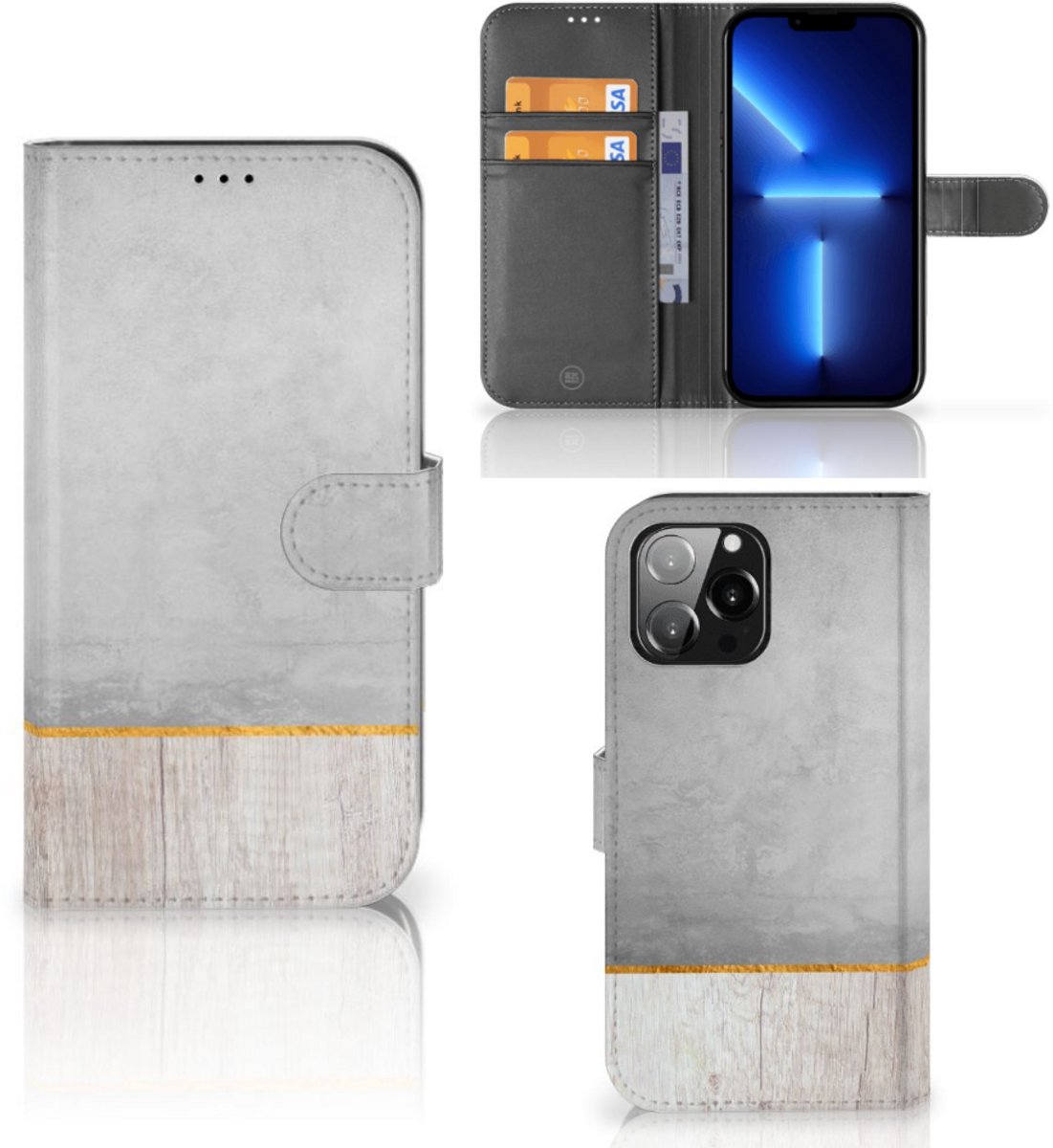 iPhone 13 Pro Max Book Style Case Wood Concrete