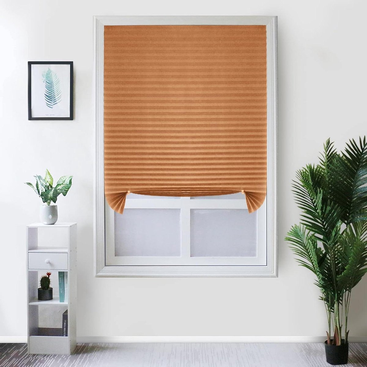 Plisségordijnen 2 stuks - Verduisterende raambekleding - Privacy en zonwering - Zonder boren aanpasbaar - 60 x 150 cm - Geel