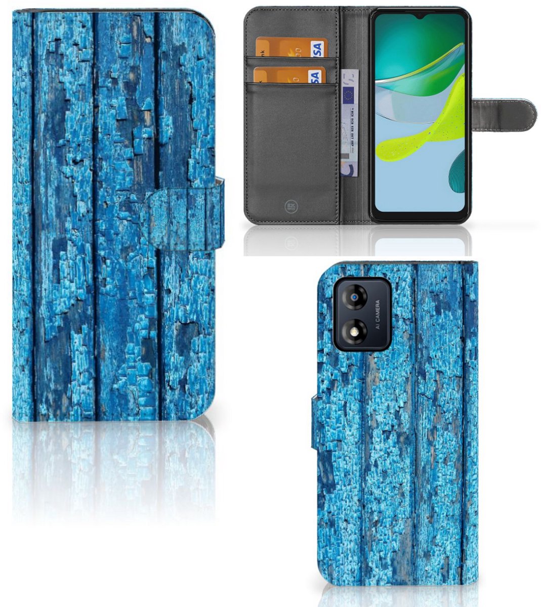 Motorola Moto E13 4G Book Style Case Wood Blue