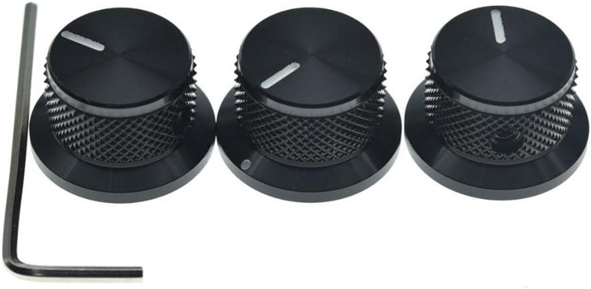 Set van 3 Aluminium Potentiometer Knoppen voor Gitaar, Bas en Versterkers - Universele Top Hat Knoppen voor Volume en Toonregeling in Zwart