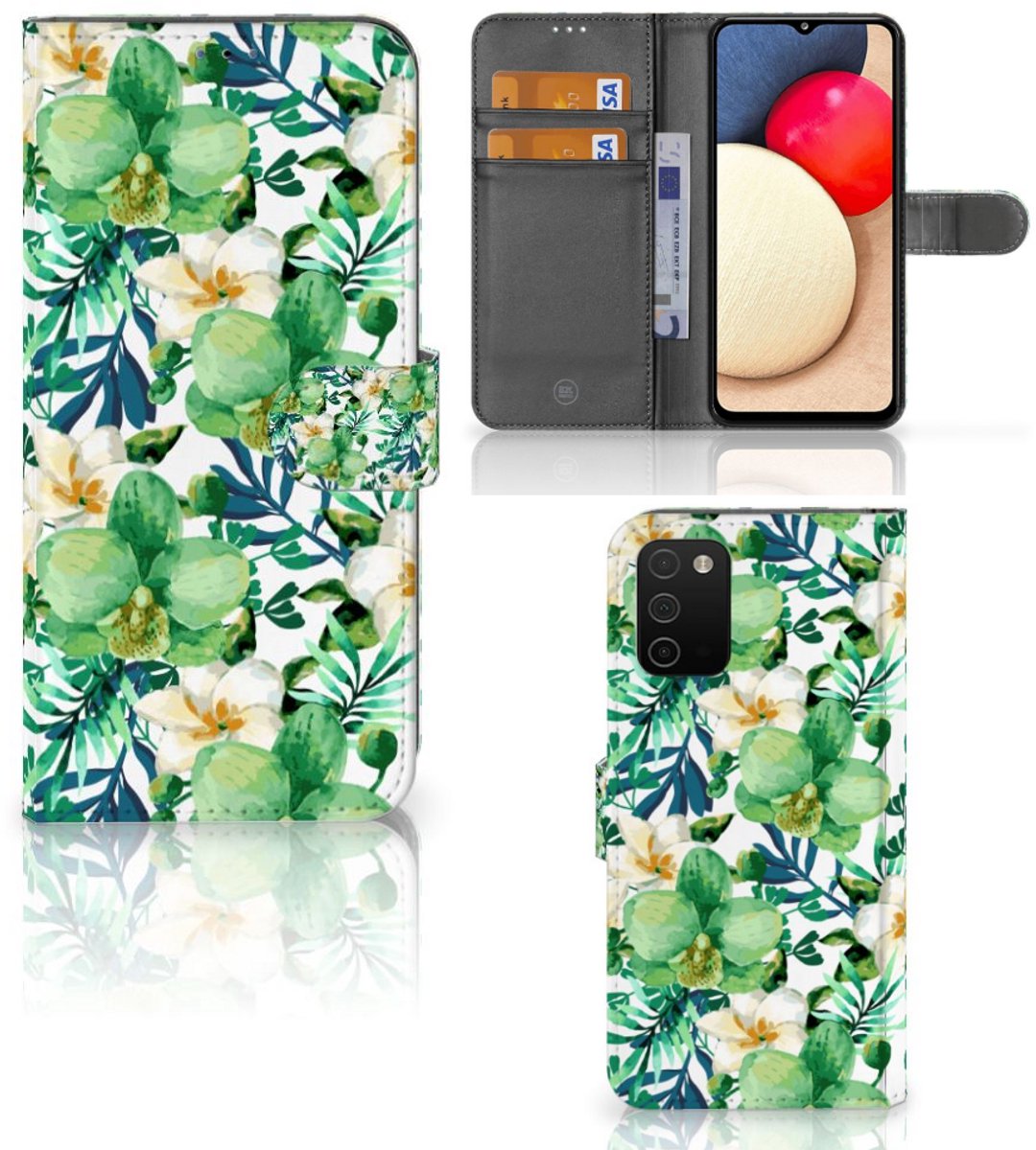 Book Case voor Samsung Galaxy A03s Hoesje Orchidee Groen