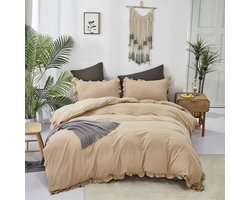 CLOTHKNOW Champagne Dekbed Set Californië King Lichtbruin Ruche Beddengoed Dekbed Set Cal King Boerderij Boho Dekbed Dekbed Sets Beige Dekbed 3 Stks Taupe Dekbed
