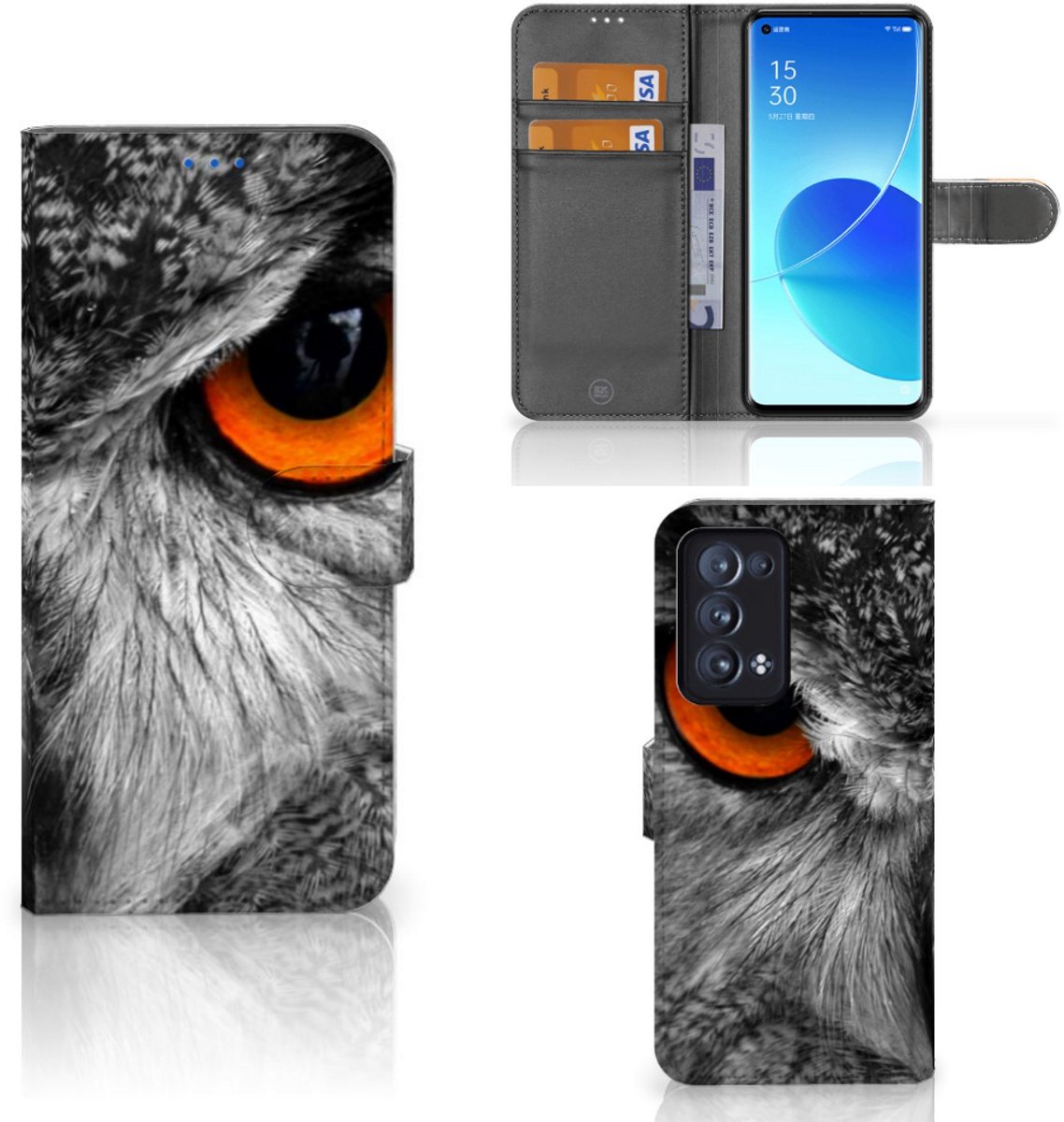 OPPO Reno 6 Pro Plus 5G Telefoonhoesje met Pasjes Uil