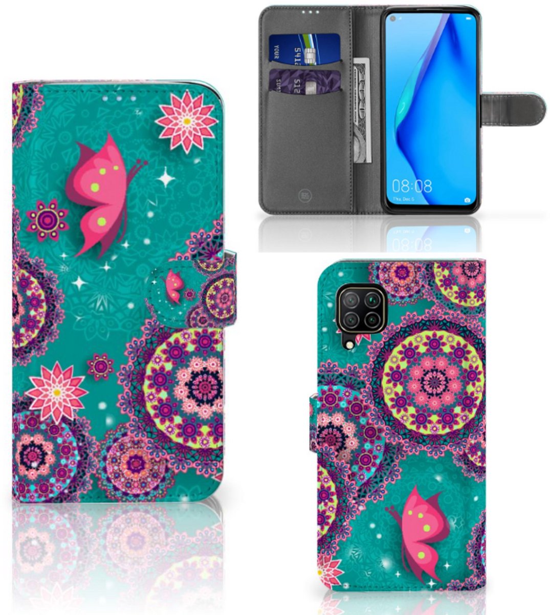 Huawei P40 Lite Hoesje Cirkels en Vlinders