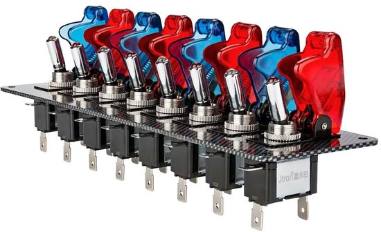 Ontstekingsschakelaar Racewagen - Tuimelschakelaar LED - Auto Modificatie - 8-in-1 Paneel - 12 Volt - Rood Blauw — afbeelding 4